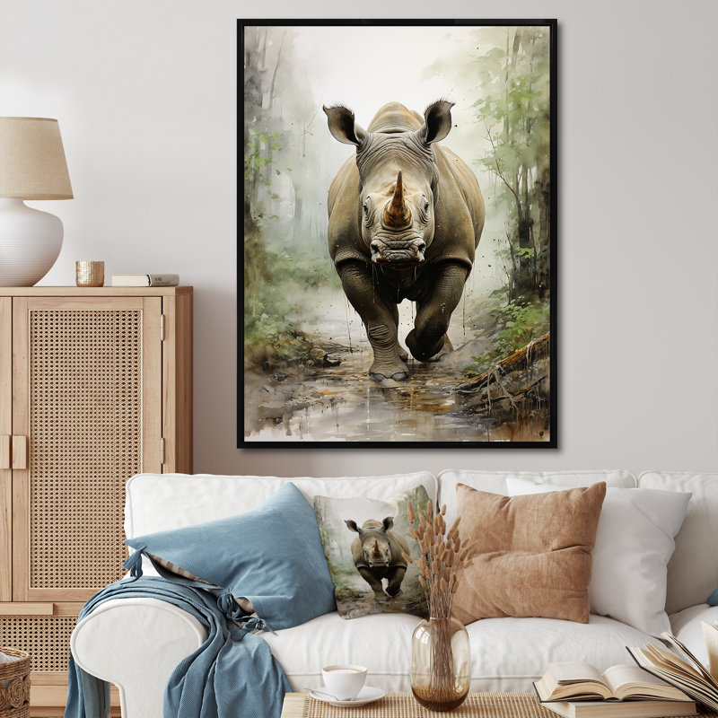 Rhinocéros Gardien cornu I, H 32 po x l 24 po x P 1 po, Cadre flottant noir