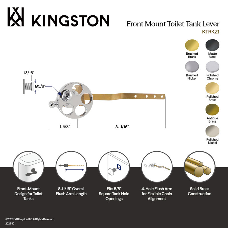 Levier de réservoir de toilette à montage latéral Kingston Brass Wendell, Nickel poli