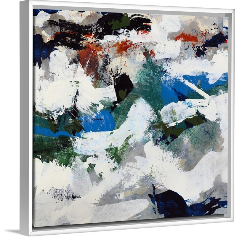 « escape ii », peinture sur toile, H 31,7 po x l 31,7 po x P 1,75 po, Cadre flottant blanc