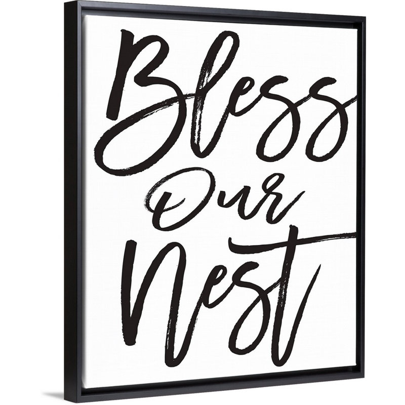 «Family Quotes - Bless our Nest», reproduction d'art textuel sur toile, H 16 po x l 13 po x P 1,75 po, Cadre flottant noir
