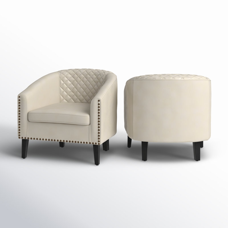 Oscar 2- Piece 29" Wide Tufted Faux Leather Barrel Club Chair, Cream Faux Leather