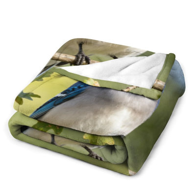 Jeté en flanelle de luxe bleu Jay Oak, flanelle douce et chaude pour le canapé-lit du salon