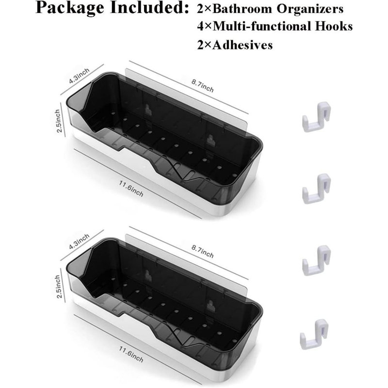 Ensemble de 2 paniers de douche, organisateur de douche séparable avec crochets, tablette de douche à double couche sans perçage (noir)