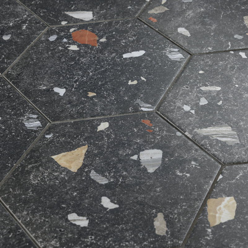 Sonar Hex 9" x 10" Porcelain Stone Look Wall & Floor Tile, Black