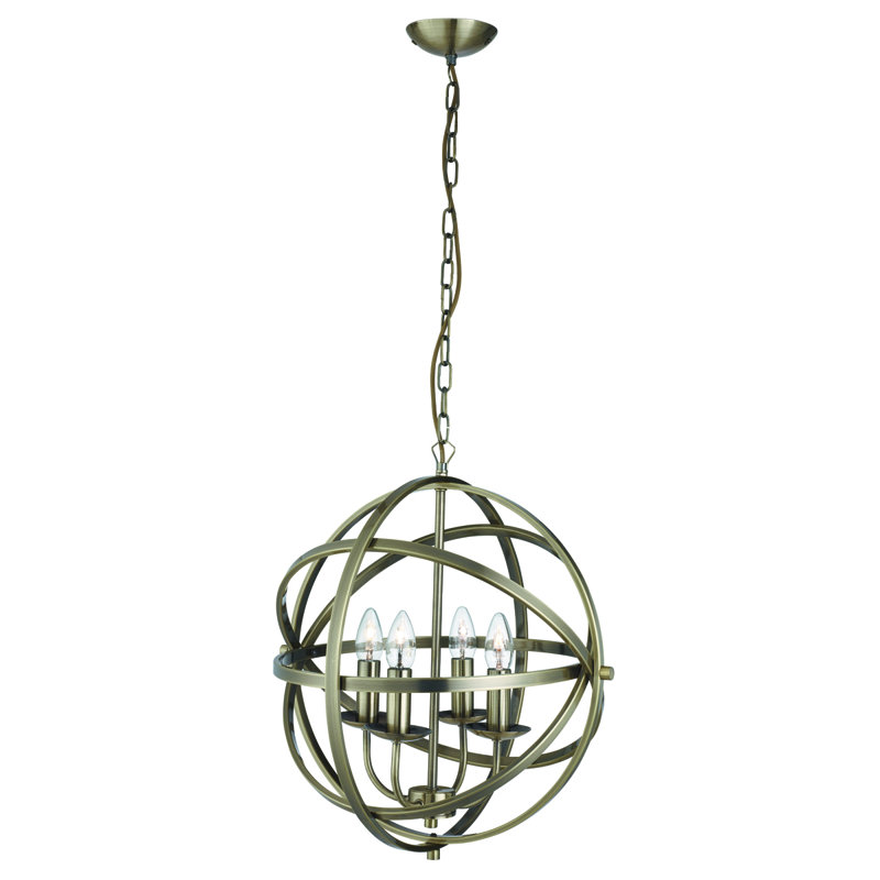 Luminaire suspendu sphère de style bonbon, Laiton antique, H 19,7 po x l 18,11 po x P 18,11 po