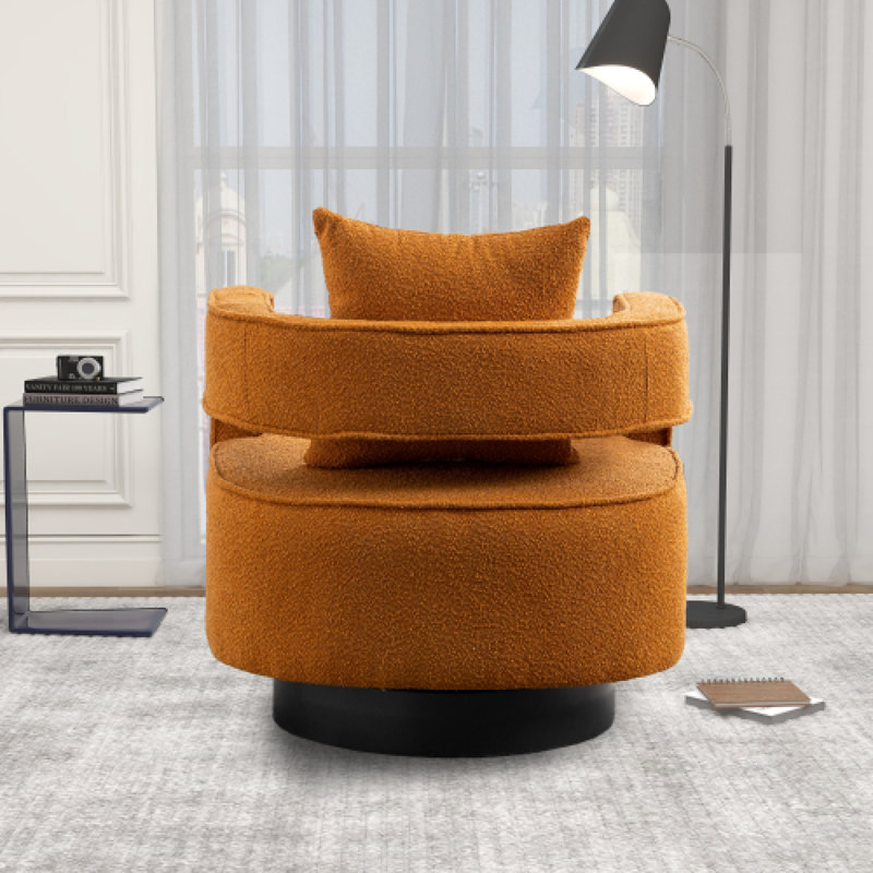 Fauteuils pivotants modernes, cuir bouclé caramel, piètement en métal, pour salon contemporain
