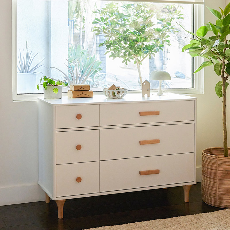 Commode double 6 tiroirs Lolly, Blanc/naturel