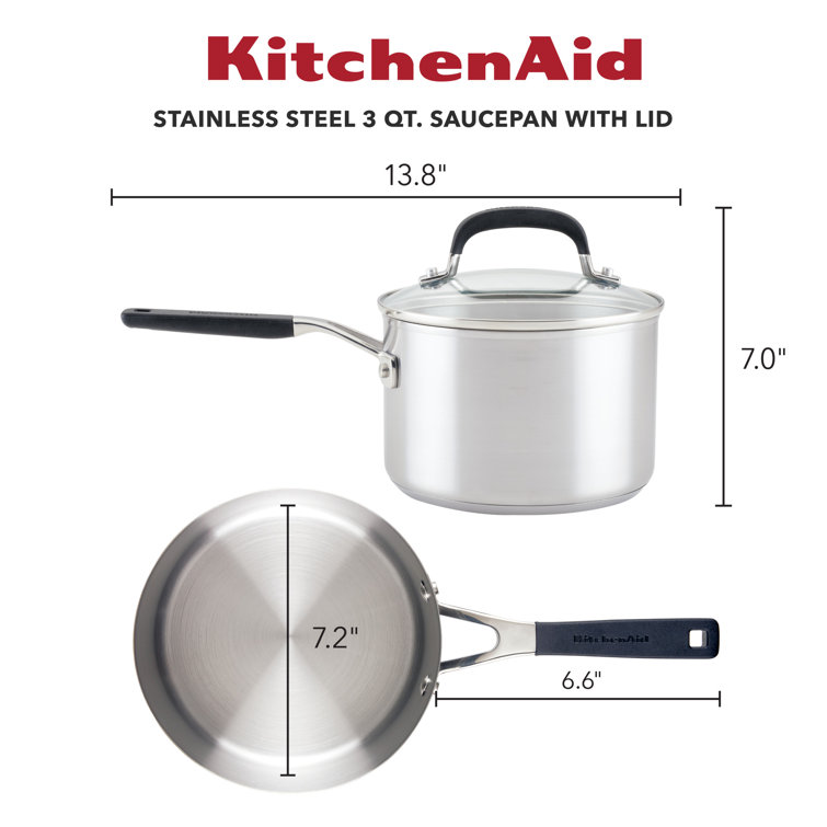 KitchenAid Stainless Steel Induction Saucepan with Pour Spouts, 1 Quart,  Brushed Stainless Steel