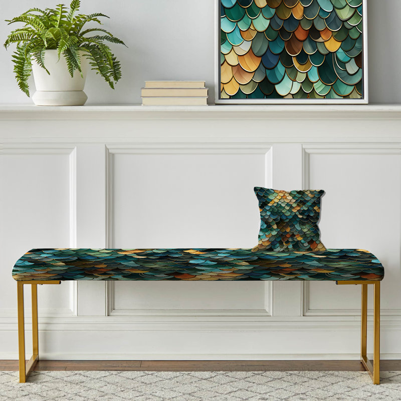 Symphonie de mosaïque émeraude et bleue - Banc abstrait tapissier doré
