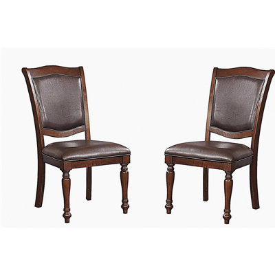 Luxurious traditional dining table and chair set, brown cherry wood Espressivo leather texture seat cushion, 2 side chairs, swivel legs, kitchen dinin
