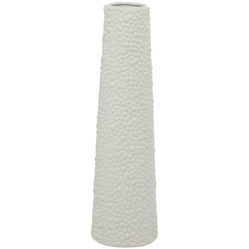 Grand vase décoratif en céramique Akerra, H 25 po x l 7,2 po x P 7,15 po, Blanc