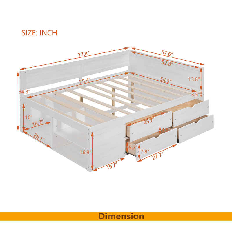 Daybed With Drawers And Shelves, White, Full / Double