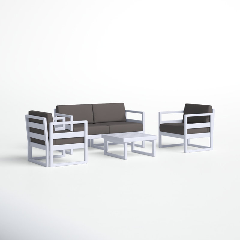 Lane 4-Person Patio Conversation Set with Acrylic Cushions, Canvas Charcoal Sunbrella® Canvas, Silver/Gray