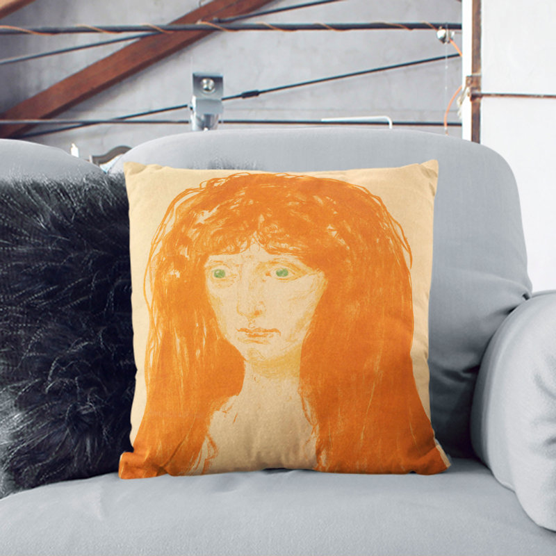 Woman With Red Hair Square Throw Cushion, 55cm H x 55cm W x 20cm D