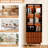 63''H Walnut Finish Curio Cabinet with Glass Door for Collectibles, Mid Century Modern Wooden Display Shelves with Lights, Brown China Hutch for Living Room Kitchen Home Bar Dining room, 2 piece Set