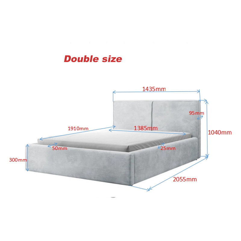 Ottoman Bed  Frame, Grey, Double (4'6)