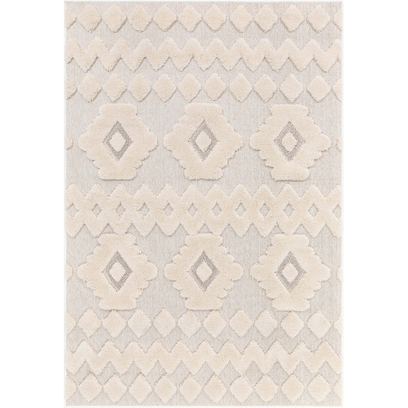 Augustine Chiara Tribal Moroccan Beige High-Low Flat-Weave Rug, Rectangle 5'3" x 7'3"