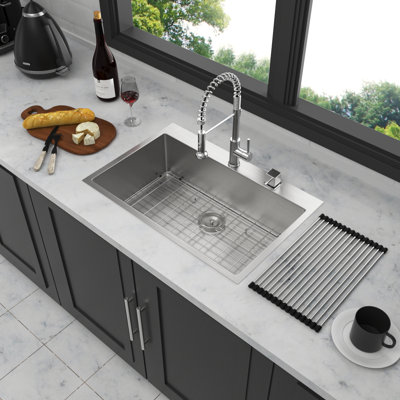 33 X 19 X 10 Inch Kitchen Sink Drop In 16 Gauge Stainless Steel 33" Single Bowl Topmount Kitchen Sink Basin
