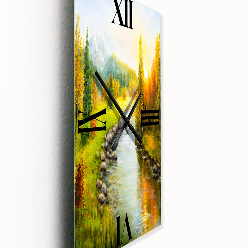 Horloge murale paysage d'automne avec montagnes et rivière, Petit