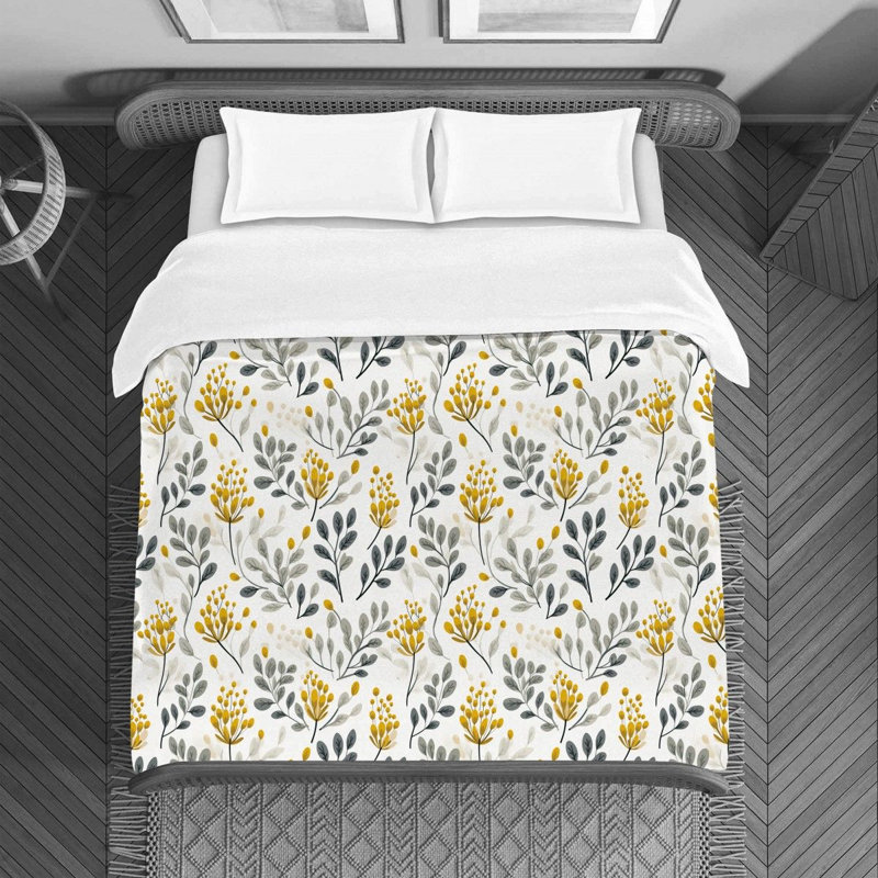 Housse de couette , Housse de couette pour grand lit, Gris / jaune