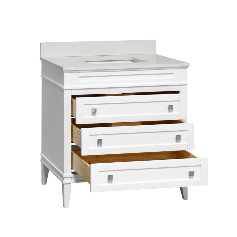 Meuble-lavabo simple 36 po avec armoire blanche et comptoir en quartz Whitman, Blanc, Quartz