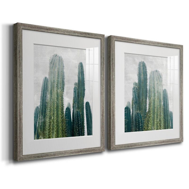 Aruba Cacti I - Matted and Framed Under Acrylic Glass, Set of 2, Large Living Room Wall Art