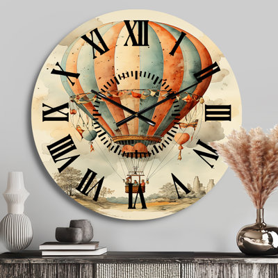 Classic Hot Air Balloon Charm I - Hot Air Balloon Black Face Wall Clock