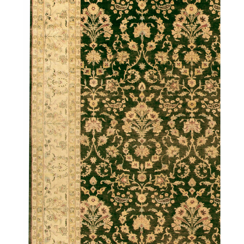 Wool Oriental Area Rug in Beige/Green, Rectangle 4' x 6'
