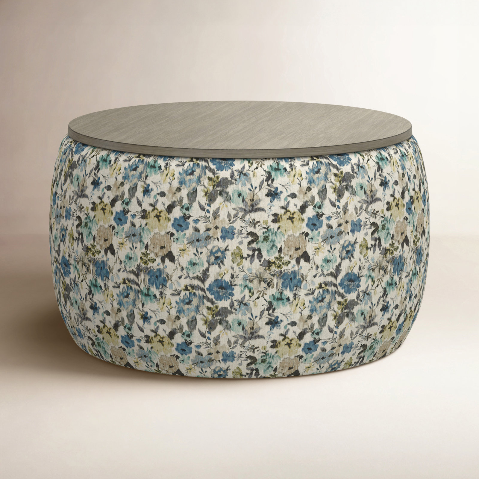 Icarus 34" Ottoman, Blue Meadow Polyester