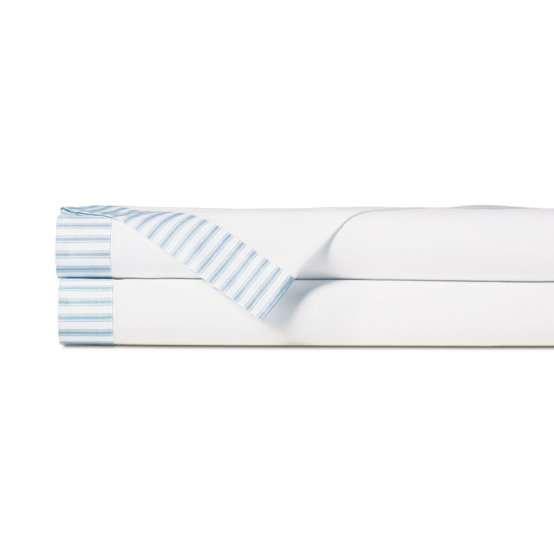 Blass Ticking Egyptian Cotton Percale Flat Sheet, Twin Flat Sheet, Sky
