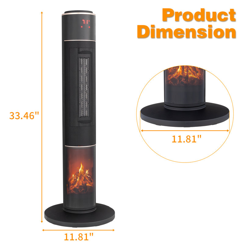 1500 W Electric Tower Ceramic Space Heater With 3D Realistic Flame