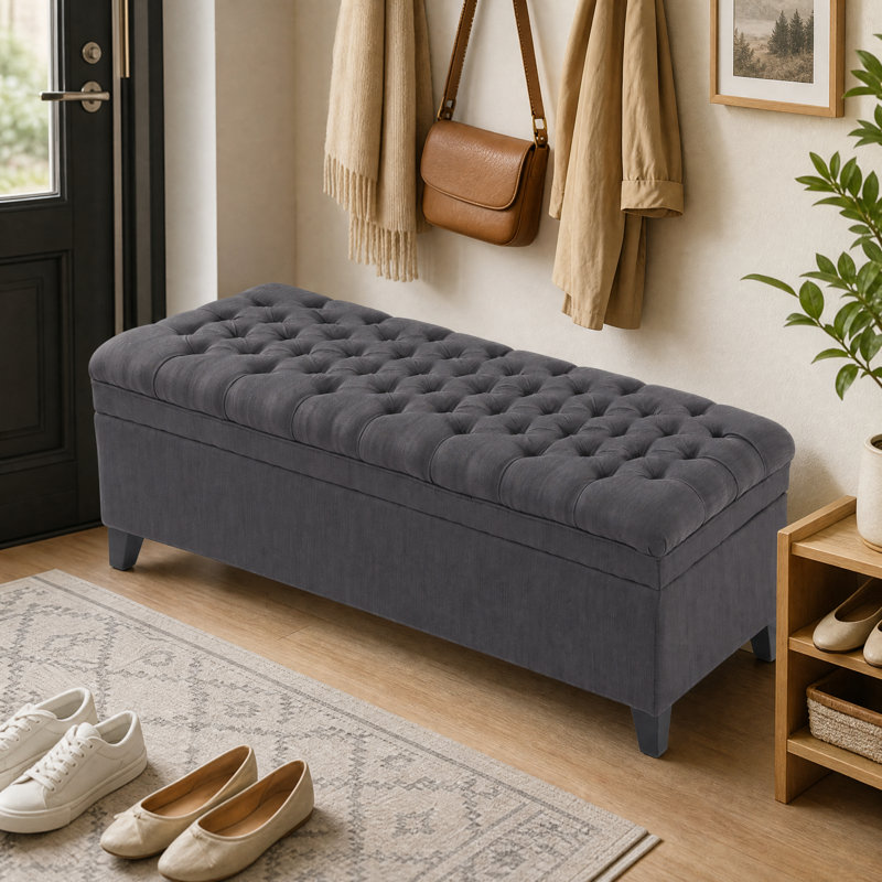 Repose-pieds de 49 pouces avec rangement, capacité de poids de 300 livres, adapté aux salons, aux chambres et aux entrées, linge