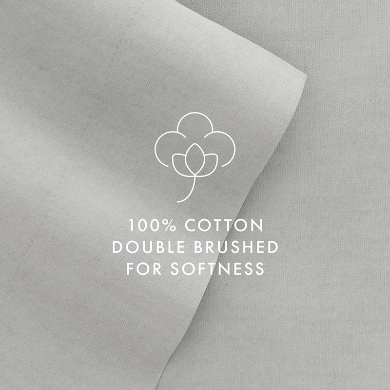 Ensemble de draps 100% coton, Gris pâle, Ensemble de draps pour grand lit avec 2 taies d'or
