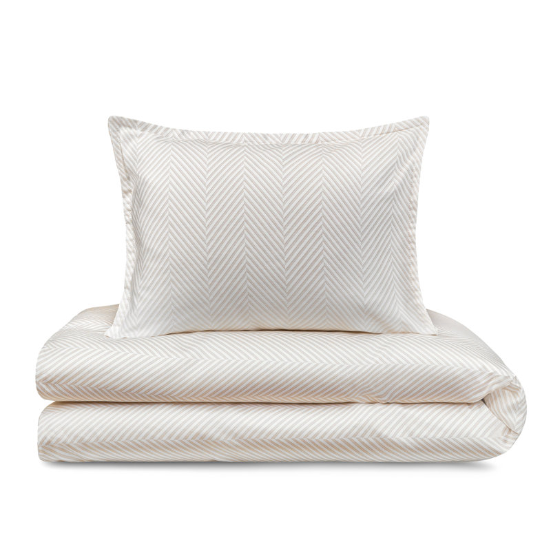 4-Piece Leze Linen Bedding Set, Full, Tan/White Chevron
