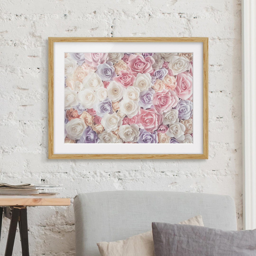 Gerahmtes Papierbild Pastell Paper Art Rosen