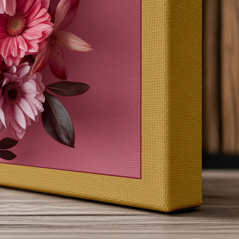 Pink Blooms Unified Botanical - Wrapped Canvas, 30x20 - 76.2 x 50.8 cm, Ochre Border