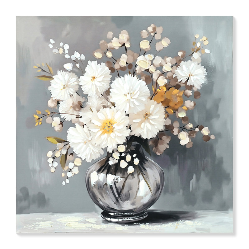 Art mural blanc 24 po x 24 po avec décor doré pour salle de bain et chambre d'amis