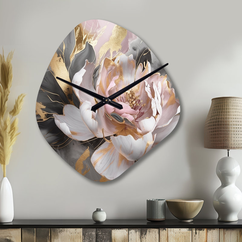 Horloge murale asymétrique en marbre rose et pivoine IV, Grand