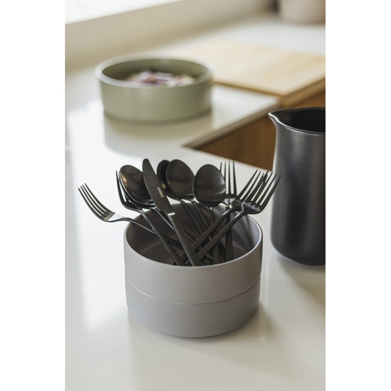 Stackable over&back Semi Hand-Finished Stoneware Cereal Bowls, Gray