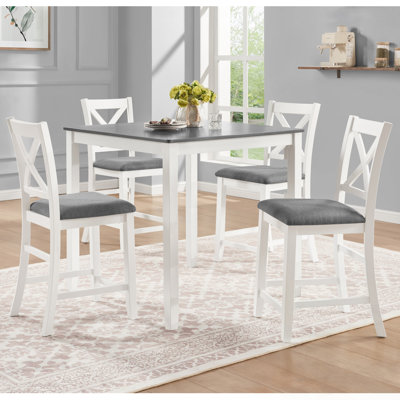 Ensemble de salle à manger à hauteur de comptoir 5 pièces avec 4 chaises, design classique en bois pour petits espaces, moderne et simple