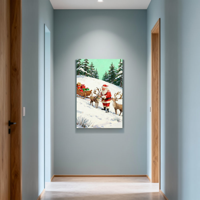 Père Noël de Noël avec renne et traîneau, H 18 po x l 12 po