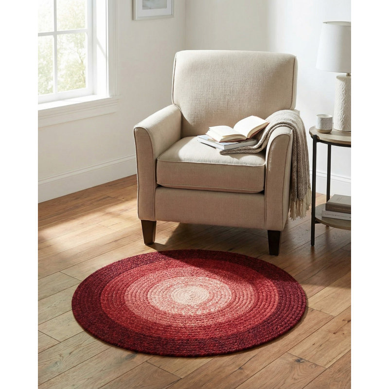  Ombre Hand Braided Wool Rug, Round 5'1", Red