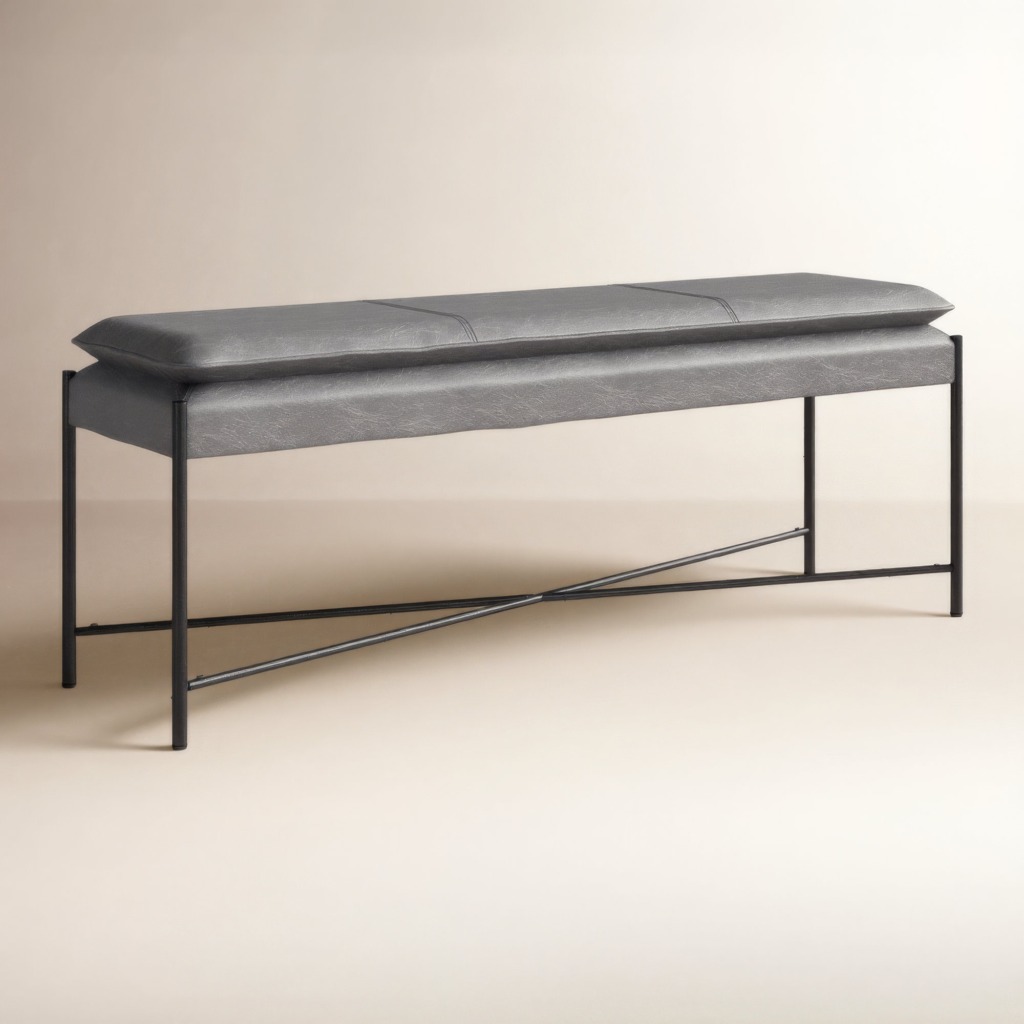 Braylon 50" Vegan Leather Bench, Gray