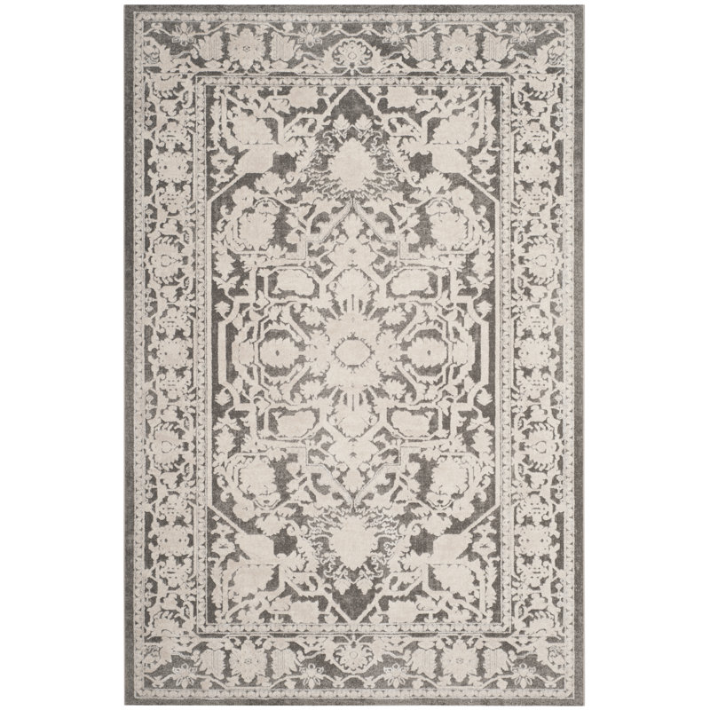 Calidia Oriental Dark Gray/Cream Area Rug, Rectangle 5'1" x 7'6"