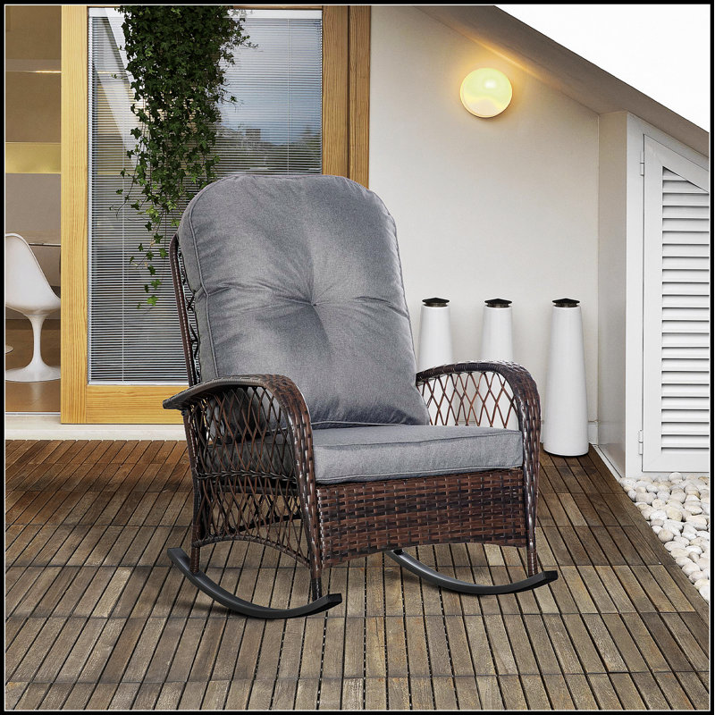 Chaise berçante d'extérieur en osier avec siège large, coussin épais et moelleux et rotin durable Outsunny