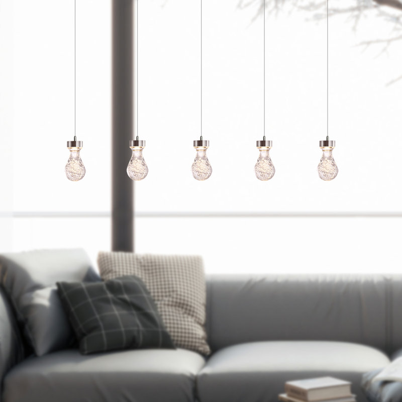 Luminaire suspendu linéaire à 5 lumières pour îlot de cuisine Atoka, Laiton brossé