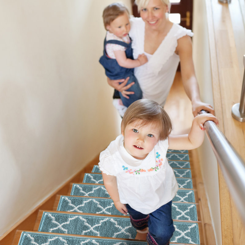 Tapis d'escalier antidérapant Leyba, Bleu sarcelle