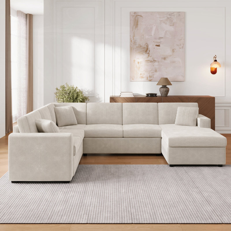 Canapé modulaire surdimensionné avec méridienne et coussins décoratifs, Gris clair