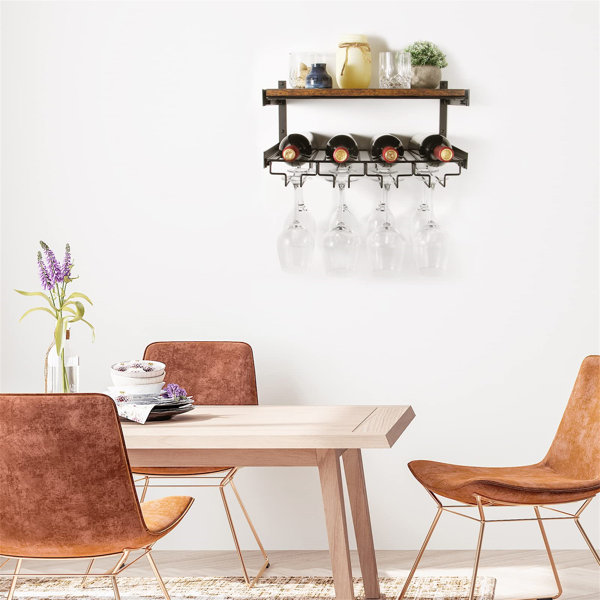 Williston Forge Anterrio Wall Mounted Wine Bottle & Glass Rack in Black ...