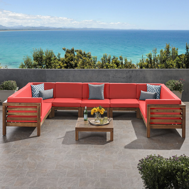 Ensemble de conversation modulaire avec coussins 8 pièces Maher, Rouge
